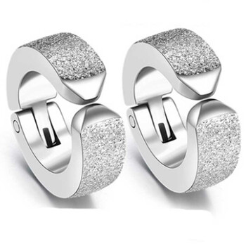 钛钢耳夹男款 无耳洞耳钉 银色磨砂一对