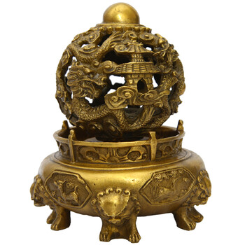 天祥缘 铜九转乾坤青龙鼎工艺品九龙戏珠家居装饰摆件开业礼品 6寸时