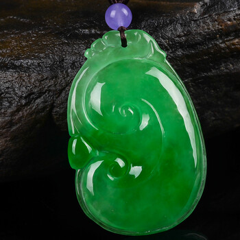 rosefree 缅甸翡翠冰种阳绿如意吊 老坑满绿玉如意挂件男女