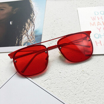 原宿海洋片半框墨镜女街头潮人风百搭太阳眼镜男 韩国同款墨镜 红片