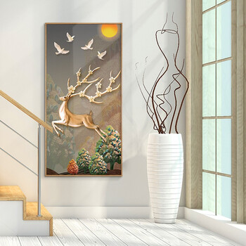 北欧风格玄关装饰画现代简约沙发背景墙挂画走廊壁画动物图案 鹿玄关a