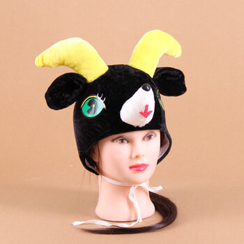 儿童动物演出帽子幼儿小兔子表演头套大灰狼山羊学生头饰 黑山羊帽子