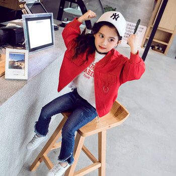 外套秋季2018新款韩版儿童装春秋款夹克小女孩洋气上衣棒球服 红色
