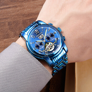 宾卡达手表男士全自动机械表夜光镂空时尚潮流防水运动全黑色男表 -全