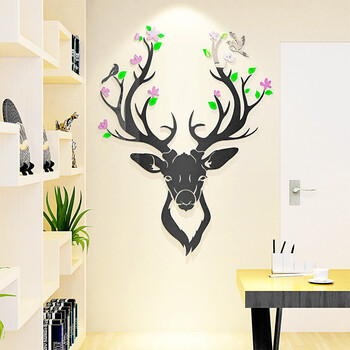 自粘欧式餐厅贴画玄关装饰客厅背景墙画创意麋鹿壁画卧室房间墙面布置