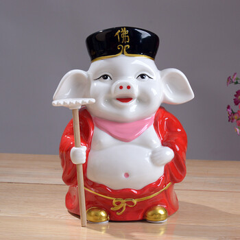 猪八戒陶瓷金猪存钱罐储蓄钱罐大号儿童节日活动礼品开业黄色摆件 猪