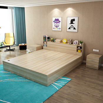 5米榻榻米床主卧双人床 经济型 (浅胡桃) 1500mm*2000mm 组装式箱体床