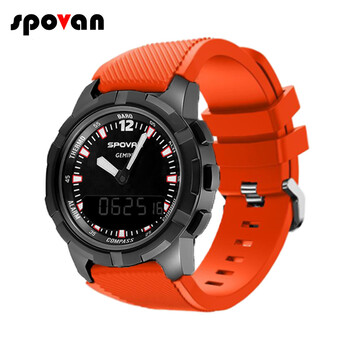 spovan新款 户外智能异步双显运动手表 指南针机械指针多功能 橙色