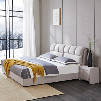 美好未来 现代简约布艺床双人床床头柜床垫组合卧室家具1.