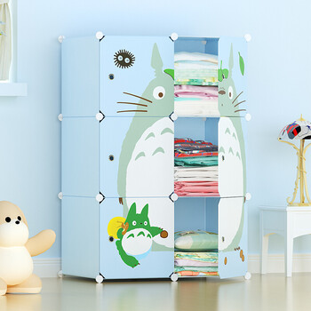 玩具收纳柜衣服整理储物箱收纳柜卡通柜子塑料储物柜 普通6格马卡龙蓝