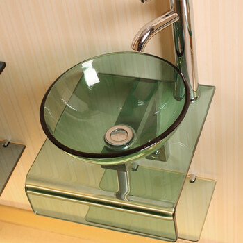 钢化玻璃洗手盆 浴室柜挂墙式洗漱台 洗脸洗面盆池 32*36绿波