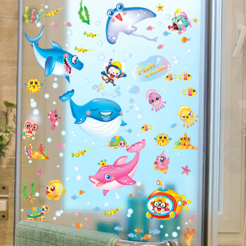
                                                            凡雅空间 六一节可移除墙贴纸贴画儿童房幼儿园海底世界海洋动物可爱卡通鱼群卫生间装饰 01.海洋鱼 大号                