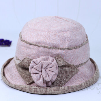老年人软布帽女春秋天薄款礼帽奶奶卷边盆帽 浅粉红色星澜 可调节