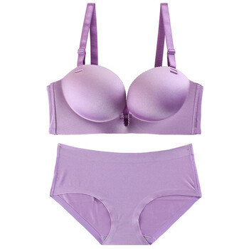 小胸加厚手掌文胸本命年结婚季大红色无痕内衣套装 紫色内衣套装 85c