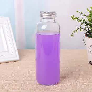 铝盖饮料瓶玻璃瓶密封果汁瓶带盖奶茶漂流瓶木塞透明冷泡茶瓶 420ml圆