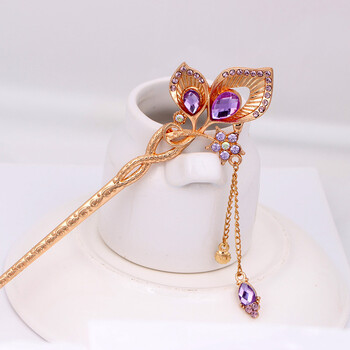 亿行宫廷孔雀步摇发簪水晶发饰 经典流苏发簪子头饰 8