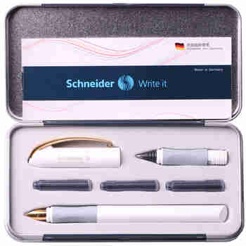 施耐德（Schneider）金色年华 钢笔+签字笔头套装 墨水笔 双笔尖礼品套装学生办公练字签名书写 白色-167802
