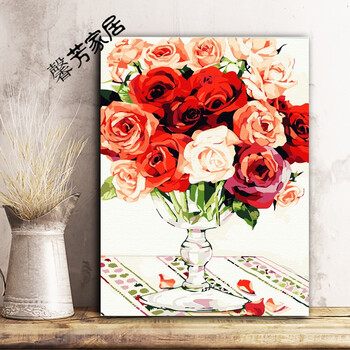 数字油画 客厅风景花卉儿童动漫填色手绘油彩画 创意装饰画 玫瑰花语