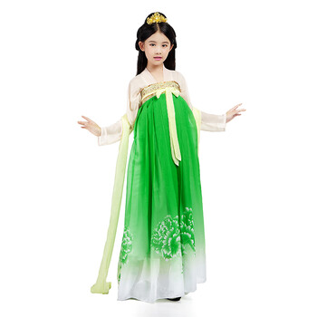 儿童古装仙女装齐胸襦裙小孩春游服儿童改良汉服古筝演出服 浅绿色