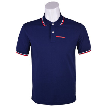 prada 普拉达 男士深蓝色棉质短袖polo衫 商务休闲上衣 sjj887 322 f0