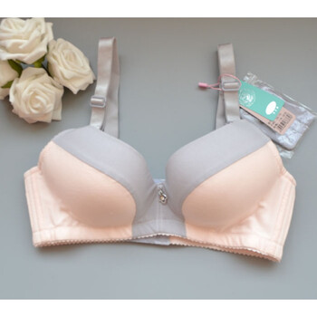 海绵罩杯无钢圈双开扣哺乳文胸聚拢防下垂喂奶胸罩 8385灰拼肤色 75b
