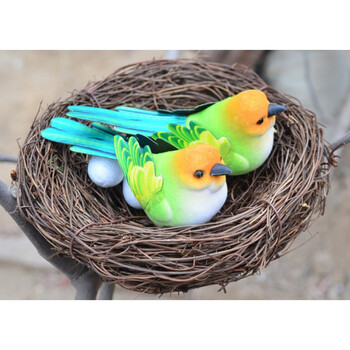 仿真植绒小鸟 爱情鸟家居仿真摆件 商场立体摆件婚礼活动节庆布置