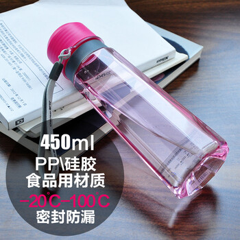 
                                        茶花多棱运动水杯 带盖便携茶杯随手杯耐热运动水壶 多棱杯450ml                