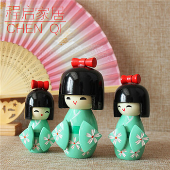 日本玩偶摆件和服娃娃日式套娃木偶日本料理寿司店装饰品工艺礼品 墨