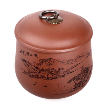 容雅茶具  宜兴紫砂茶叶罐 手工 普洱茶罐 醒茶罐 2款颜色 散茶半斤装 红铜把细刻罐
