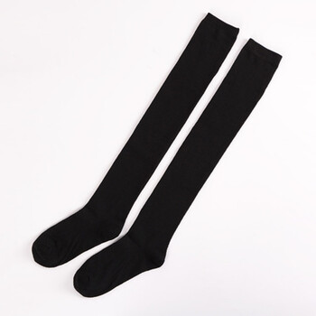 条纹过膝袜子女长筒袜学生高筒袜韩版学院风中筒滑板棉袜lwh 黑色【筒