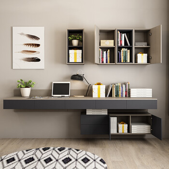 书桌 书柜 书桌一体 家用卧室现代简约电脑书桌书架组合飘窗学生北欧