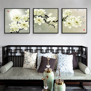 现代简约客厅装饰画沙发背景墙挂画有框三联正方形壁