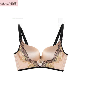 she 曼奢 2016无痕无钢圈小胸聚拢文胸调整型厚模杯性感内衣 肤色 80a