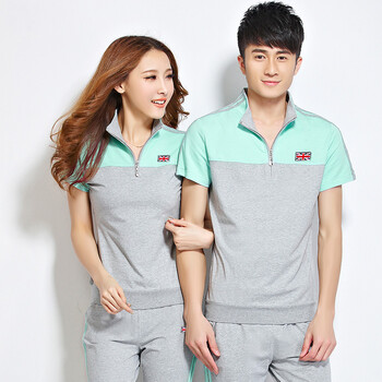 2016新款情侣装夏时尚修身韩版半开领t恤短袖休闲服 男女士 运动套装