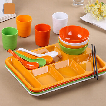 加深六格快餐盘学校食堂分格饭盘套装塑料长方形盘子彩色仿瓷餐具