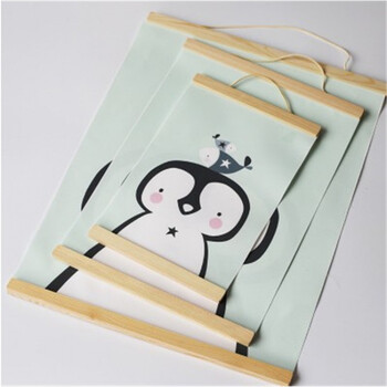 ins北欧简约风磁铁拆卸挂轴画客厅装饰卷轴儿童房壁挂装饰摄影 企鹅