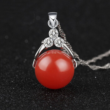 925银项链 女韩版时尚红玛瑙吊坠配饰品锁骨链送女友母节礼物 925银红