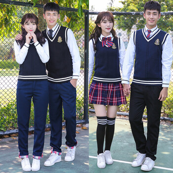 中学生校服套装秋冬高中生演出服学院风 女单件背心藏蓝色 s