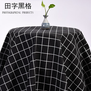 
                                                                                碎花布料 素色麻花小雏菊 日韩棉麻布 印花亚麻布 田园棉麻布料 手工DIY桌布窗帘背景布 田字黑格 #                