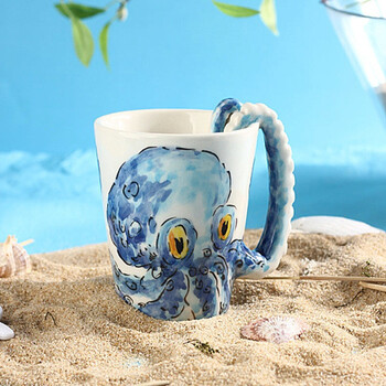 创意情侣礼品水杯 3d立体手绘海洋系列陶瓷杯 章鱼 201-300ml