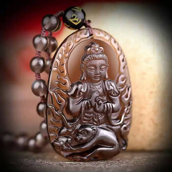 冰种黑曜石本命佛吊坠 十二生肖吉祥物守护神 男女款项链 属猴-大日