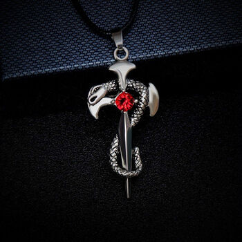 项链男女学生霸气个性嘻哈吊坠网红饰品 红钻蛇盘剑【送049款龙戒】