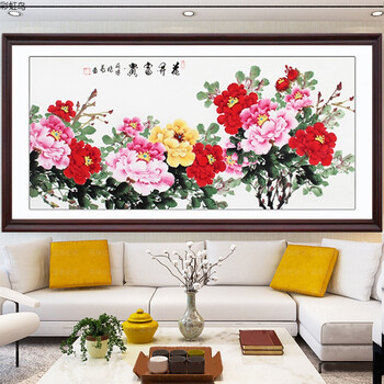 客厅装饰画国画牡丹画名家手绘字画真迹花鸟四尺横幅卧室已装裱 花开