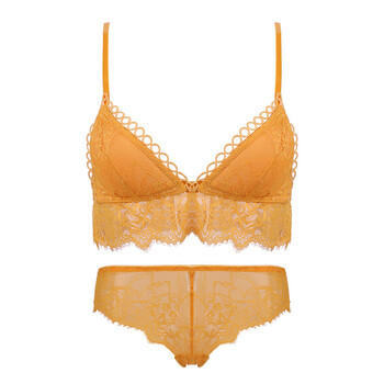 杯文胸女超性感蕾丝无钢圈舒适少女三角杯内衣套装 土黄色 80a【图片