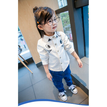 儿童加绒衬衣女冬季女宝宝加厚衫衣0-3岁4儿童装女童可爱卡通 白色