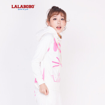 潮 LALABOBO  秋冬女装加绒连帽卫衣 可爱小猫滴油套装-上衣 白色 S