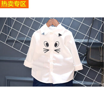 儿童白衬衫男韩版宝宝长袖卡通印花男童衬衣春秋新款小童打底上衣
