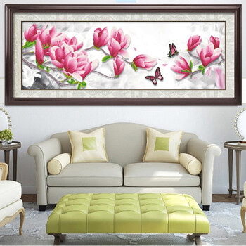 青苇 钻石画 十字钻绣 花卉 蝶戏玉兰 H-3002/W-0084 122CM*46CM