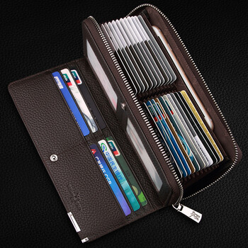 多卡位卡包男银行卡套放卡的夹大容量男士长款钱包简约名片收纳 咖啡