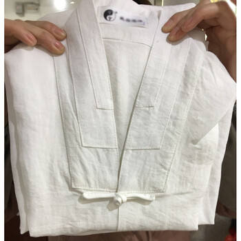 诗瑞记 武当山标准道士服装男女对襟三宝领道袍女亚麻道教太极服四季